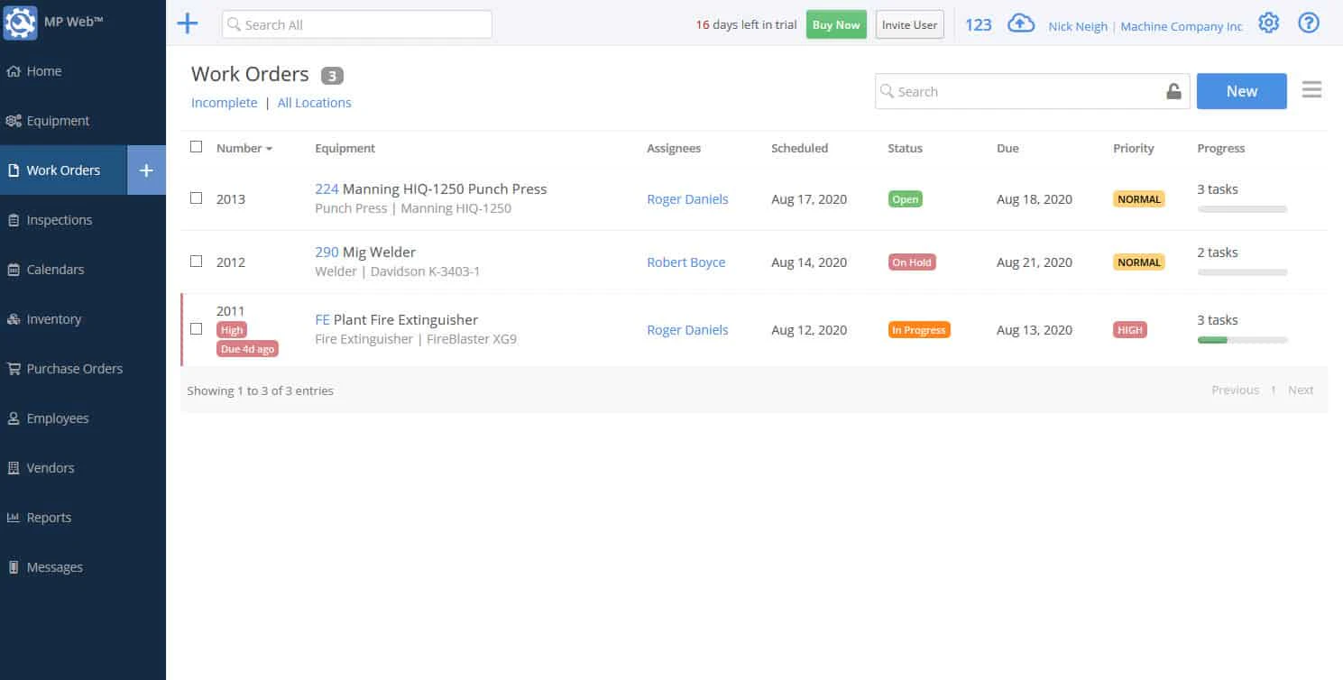 screenshot of Maintenance Pro CMMS